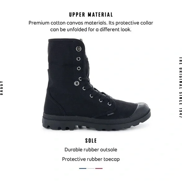 Palladium Baggy Boots Men’s US Black Combat Lace-Up High Top Canvas Fold Down - Picture 3 of 7